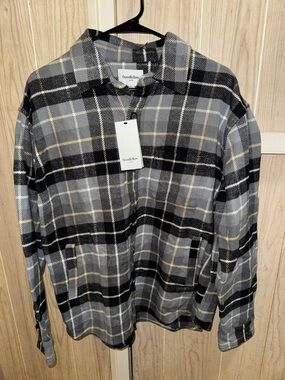 Goodfellow & Co Gray and Black Plaid Button-Down Shirt